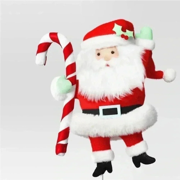 NIB 14.75" Fabric Santa with Candy Cane Christmas Tree Topper Red/White - Picture 6 of 6